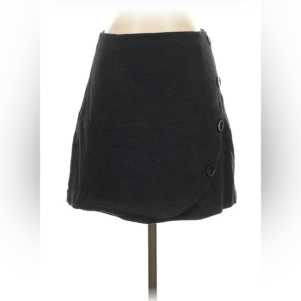 Anthropologie Black Button-Detail Mini Skirt